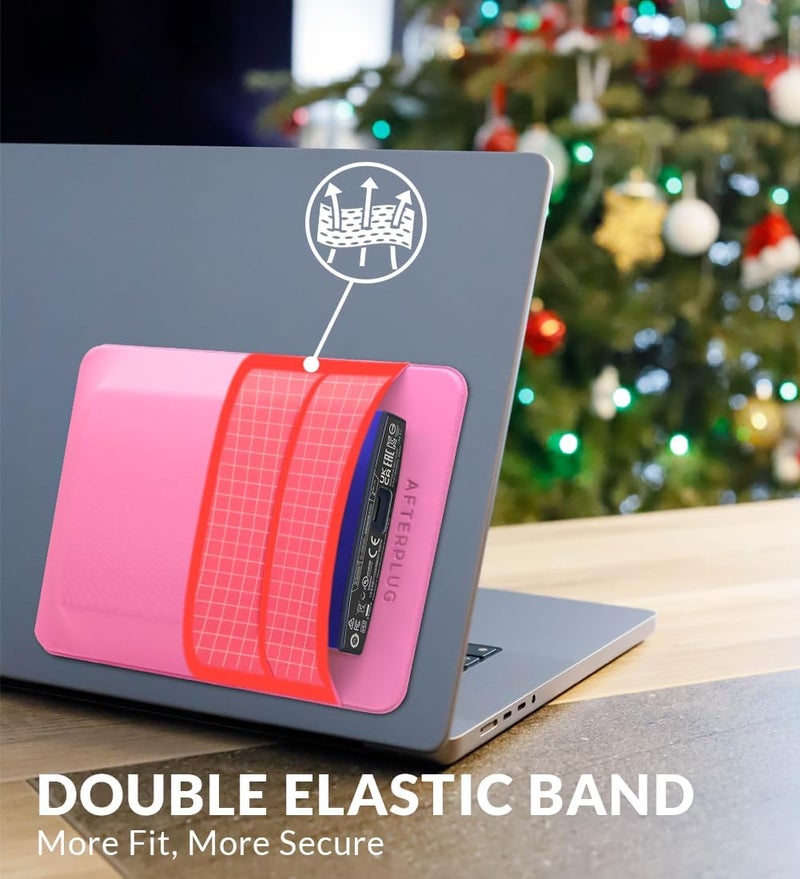 Afterplug 2-Pocket Adhesive Pouch for Laptop, Compatible with External 2.5" HDD, SSD, Magic Mouse, USB Cable and More - Pink - Image 4